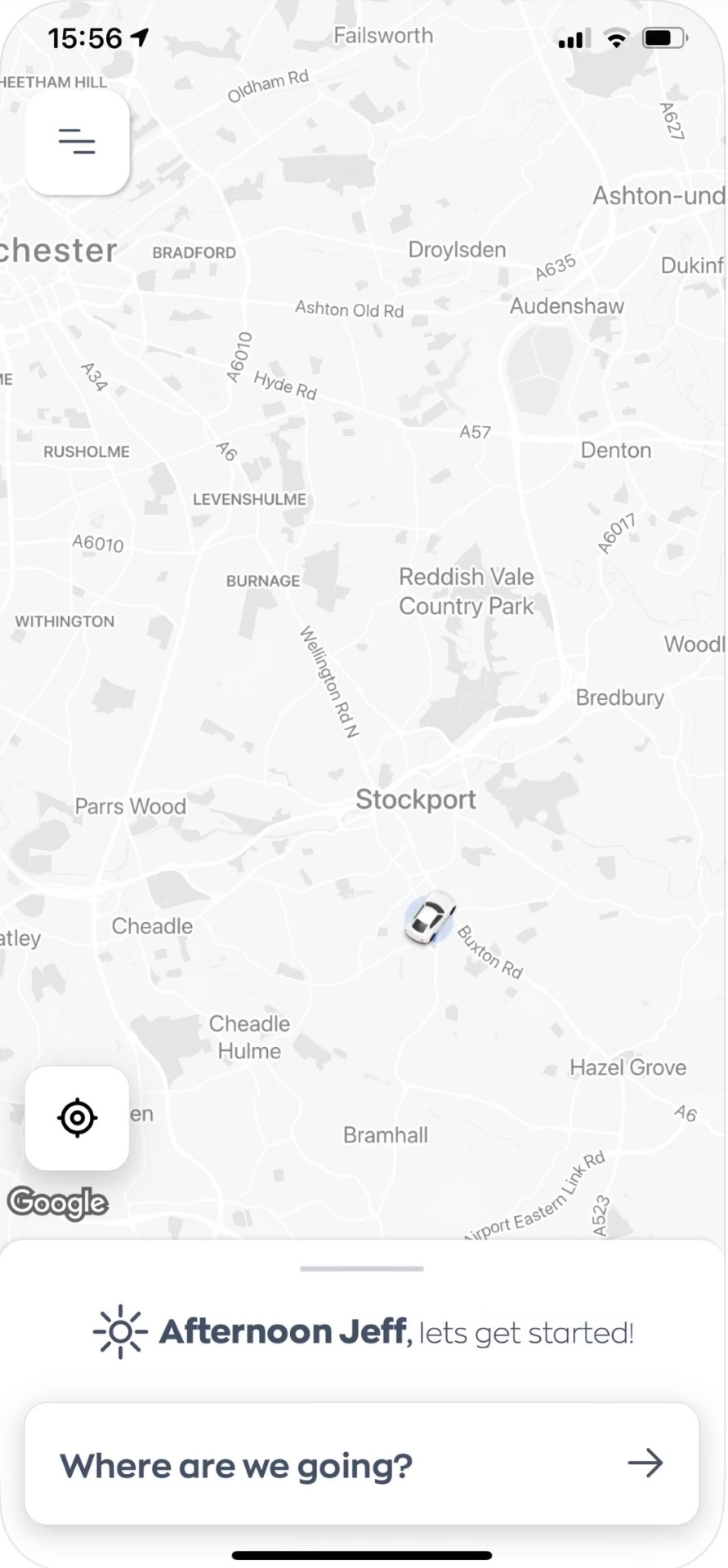 Lakeside Taxis app home screen with live map